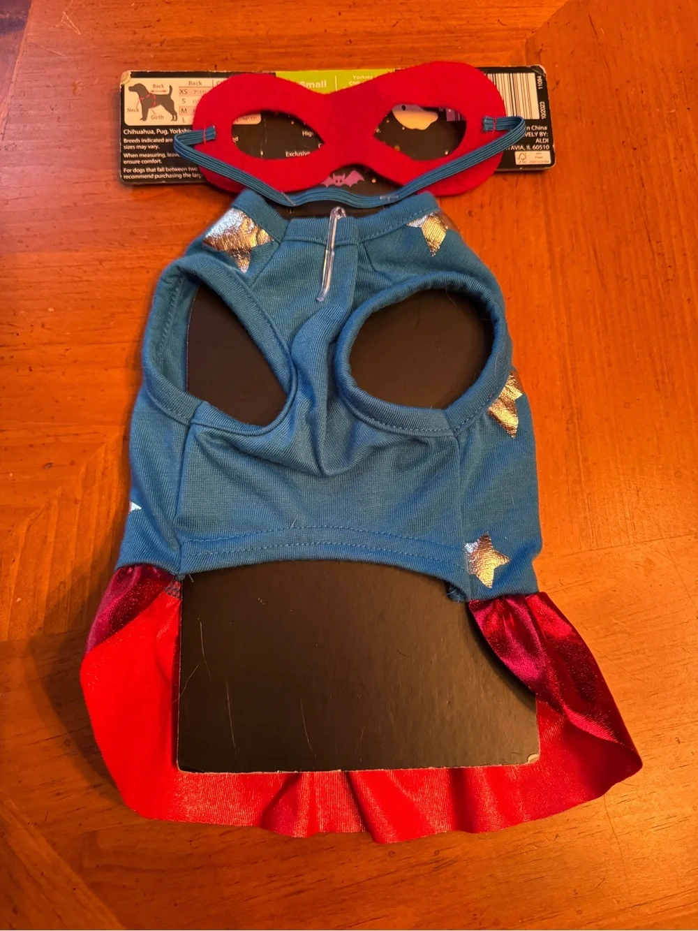 Pet Halloween Hoodie Dress - Blue with Silver Stars and Red Skirt size XS
